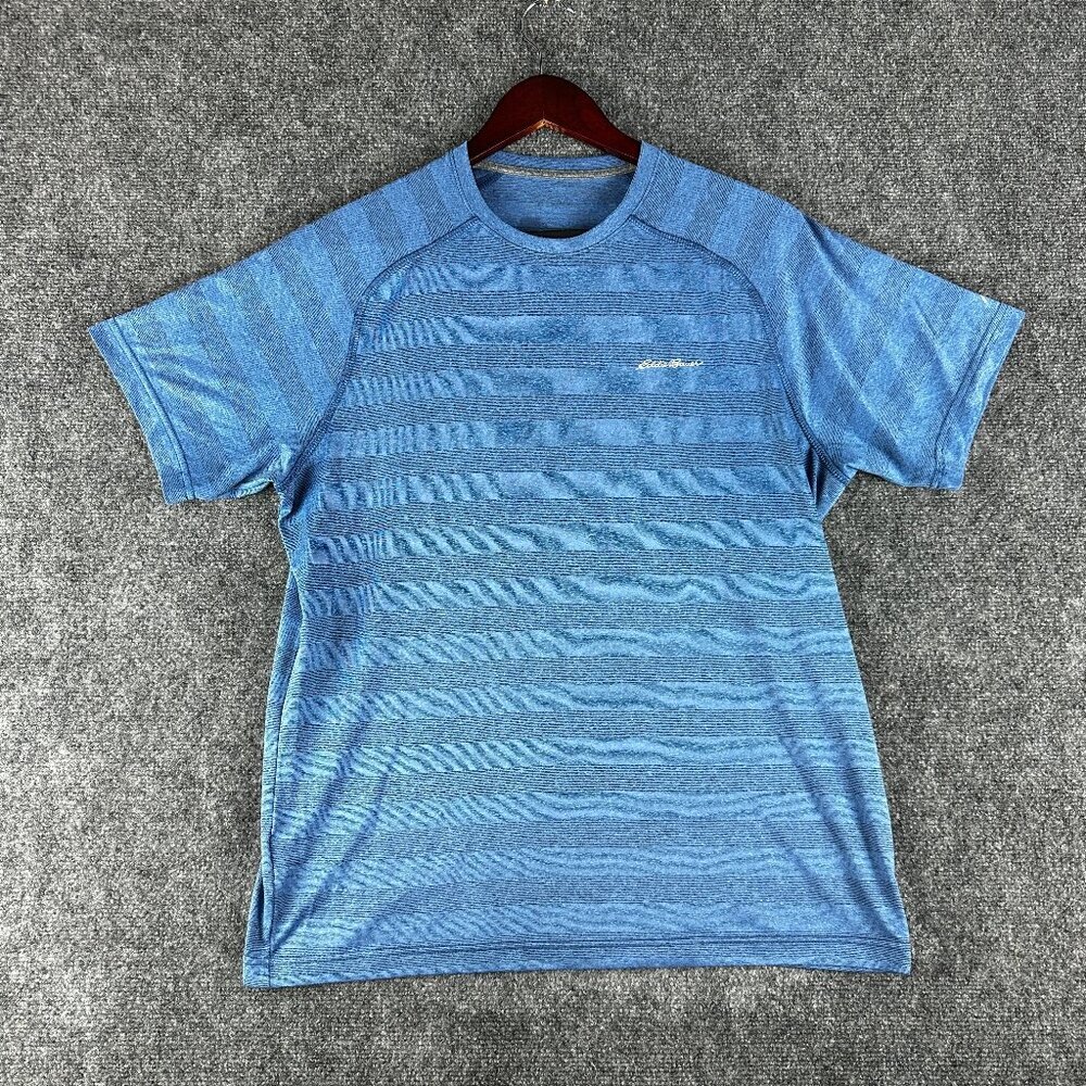 Eddie Bauer Tee Shirt Mens Medium First Ascent Blue Stretch Short Sleeve FreeDry